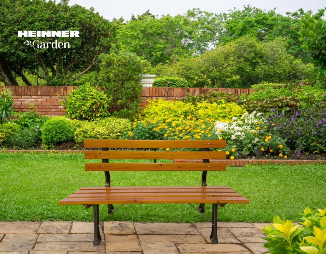 Banca pentru gradina Heinner, 120x57x70 cm, otel/lemn, natur/negru - imagine 7